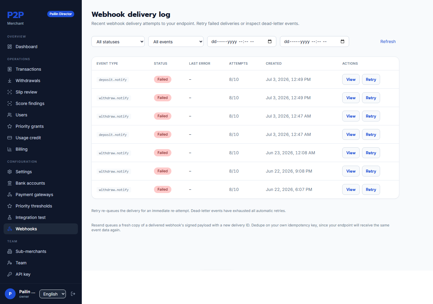 บันทึกการส่ง webhook